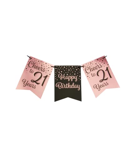 PD-Party 7024003 Luxus Party Flagge Banners | Geburtstag Feier | Partei Dekoration - 21, Rose/Schwarz, 8.5cm Länge x 8.5cm Breite x 7.5cm Höhe von PD-Party