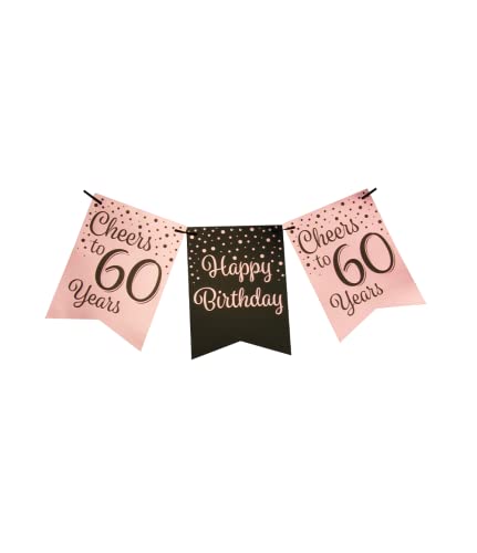 PD-Party 7024008 Luxus Party Flagge Banners | Geburtstag Feier | Partei Dekoration - 60, Rose/Schwarz, 8.5cm Länge x 8.5cm Breite x 7.5cm Höhe von PD-Party