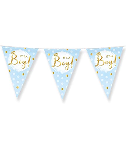 PD-Party 7031028 Foil Bunting - It’s a boy, Blau/Gold, Doppelt-Seitige, Dreieckig, Folie Wimpelkette, 1000cm Länge X 30cm Breite X 0.1cm Höhe von PD-Party