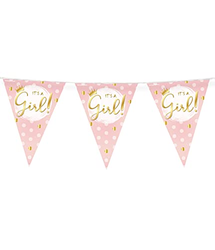 PD-Party 7031029 Foil Bunting - It's a girl, Rosa/Gold, Doppelt-Seitige, Dreieckig, Folie Wimpelkette, 1000cm Länge X 30cm Breite X 0.1cm Höhe von PD-Party