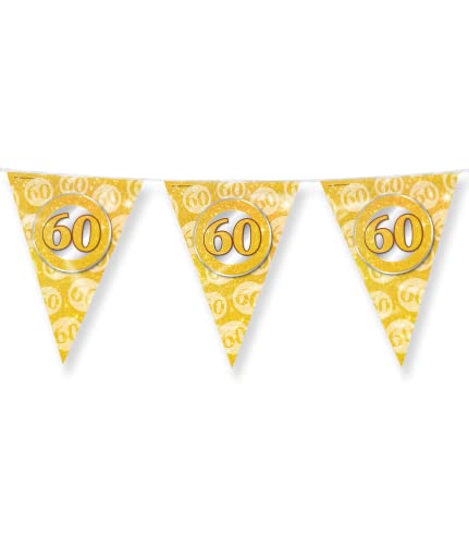 PD-Party 7031038 Foil Bunting | Hochzeit Jubiläum | Festive Feier | Partei Dekoration - 60th, Gold, 1000cm Länge X 30cm Breite X 0.1cm Höhe von PD-Party