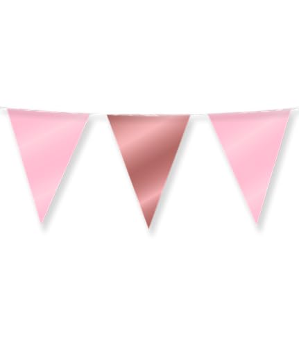 PD-Party 7031073 Foil Bunting | Vereiteln Wimpelkette, Doppelseitig, Dreieckig, Partei Dekoration Flaggen, Rosa/Rose Gold, 1000cm Länge x 30cm Breite x 0.1cm Höhe von PD-Party