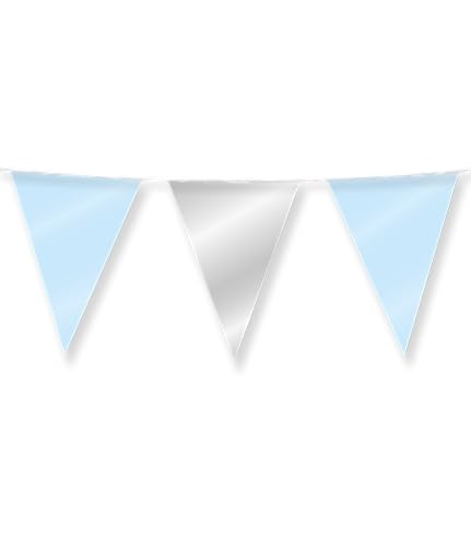 PD-Party 7031078 Foil Bunting | Vereiteln Wimpelkette, Doppelseitig, Dreieckig, Partei Dekoration Flaggen, Hellblau/Silber, 1000cm Länge x 30cm Breite x 0.1cm Höhe von PD-Party