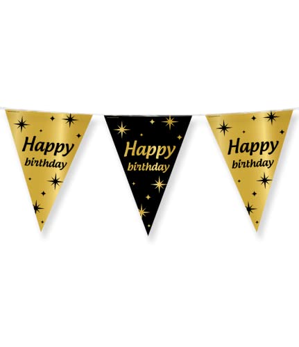 PD-Party - Happy Birthday Girlande für Geburtstag - Wimpelkette - Deko Geburtstag - Happy Birthday - Schwarz Gold Deko - Party Deko - Geburtstag Junge & Mädchen - Geburtstags Deko - 1000 x 30 cm von PD-Party