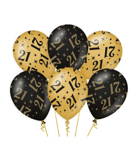 PD-Party - Luftballons Geburtstag - Ballons für 21. Geburtstag - Deko Geburtstag - Jubiläum Dekoration - Schwarz Gold Deko - Party Deko - 21. Geburtstag Männer & Frauen - 30x30 cm - 6 Stück von PD-Party