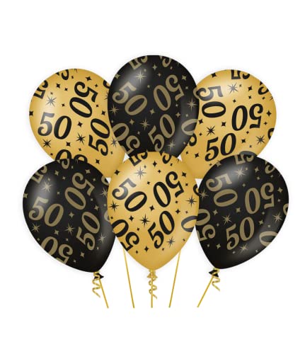 PD-Party - Luftballons Geburtstag - Ballons für 50. Geburtstag - Deko Geburtstag - Jubiläum Dekoration - Schwarz Gold Deko - Party Deko - 50. Geburtstag Männer & Frauen - 30x30 cm - 6 Stück von PD-Party