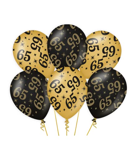 PD-Party - Luftballons Geburtstag - Ballons für 65. Geburtstag - Deko Geburtstag - Jubiläum Dekoration - Schwarz Gold Deko - Party Deko - 65. Geburtstag Männer & Frauen - 30x30 cm - 6 Stück von PD-Party