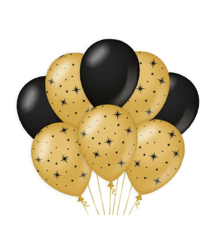 PD-Party 7031920 Classy Party Luftballons | Natürliche Rubber (Latex) | Partei Dekorationen - Stars, Pack von 8, Gold/Schwarz, 30cm Länge x 30cm Breite x 30cm Höhe von PD-Party