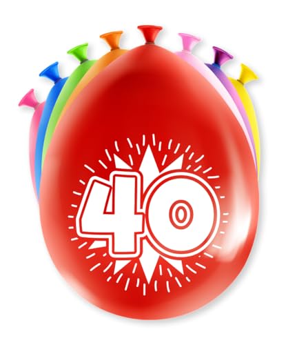 PD-Party 7036517 Happy Party Luftballons | Natürliche Rubber (Latex) | Geburtstag Partei Feier - 40 Jahre, Packung von 8, Mehrfarbig, 30cm Länge x 30cm Breite x 30cm Höhe von PD-Party