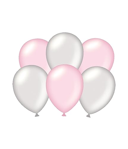 PD-Party 7036582 Party Luftballons | Natürliche Rubber (Latex) | Partei Dekoration, Pack von 6, Metallisch Silber/Pink, 30cm Länge x 30cm Breite x 30cm Höhe von PD-Party