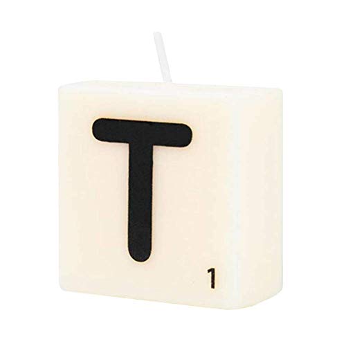 PD-Party 7040030 Geburtstag dekoratives Wachsbrief Kerze | Wax Candle - T, Cremefarben/Schwarz, 4cm Länge x 4cm Breite x 2cm Höhe von PD-Party