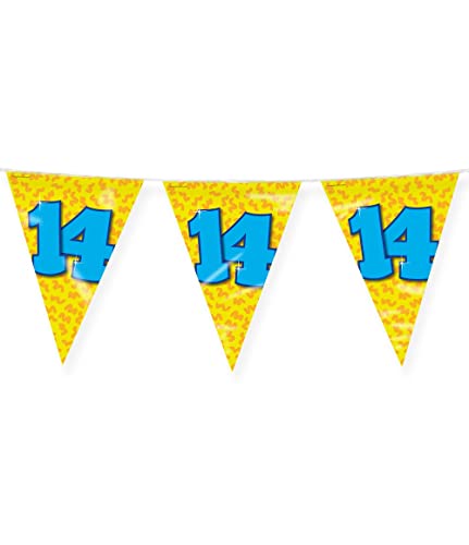 PD-Party 7042014 Happy Party Bunting - 14, Gelb/Orange, Doppelt-Seitige, Dreieckig, Folie Wimpelkette, 1000cm Länge X 30cm Breite X 0.1cm Höhe von PD-Party