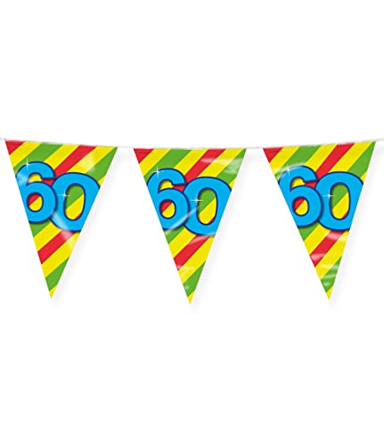 PD-Party 7042026 Happy Party Bunting - 60, Mehrfarbig, Doppelt-Seitige, Dreieckig, Folie Wimpelkette, 1000cm Länge X 30cm Breite X 0.1cm Höhe von PD-Party