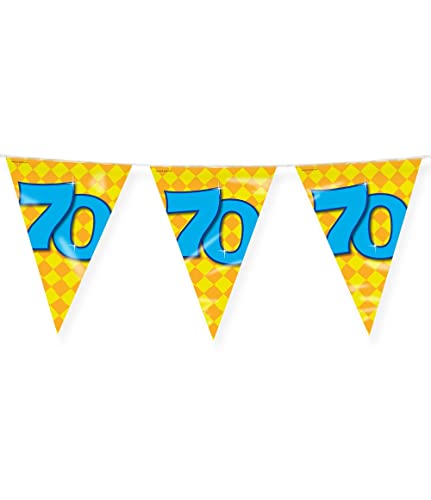 PD-Party 7042028 Happy Party Bunting - 70, Gold/Gelb, Doppelt-Seitige, Dreieckig, Folie Wimpelkette, 1000cm Länge X 30cm Breite X 0.1cm Höhe von PD-Party