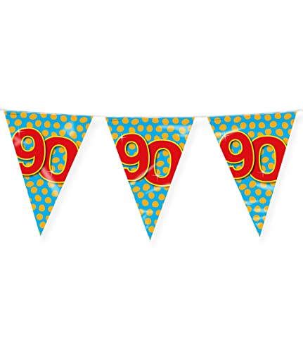 PD-Party 7042031 Happy Party Bunting - 90, Blau/Gold, Doppelt-Seitige, Dreieckig, Folie Wimpelkette, 1000cm Länge X 30cm Breite X 0.1cm Höhe von PD-Party