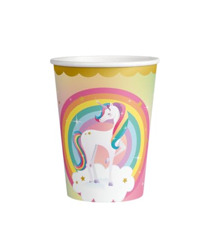 PD-Party: 8 Stück Pappbecher im Einhorn-Design - Partygeschirr für jeden Geburtstag, Feier oder Party - Einwegbecher für Jungen & Mädchen - Partybecher für Kindergeburtstage - 7,5x7,5x9 cm von PD-Party