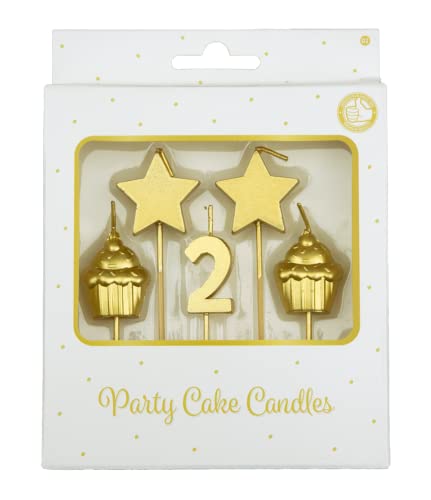 PD-Party 7050002 Geburtstag Kuchen Kerzen | Birthday Cake Candles | Partei Dekoration - 2 Jahre, Gold, 1cm Länge x 3cm Breite x 9cm Höhe von PD-Party