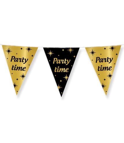 PD-Party - Party Time Girlande für Geburtstag - Wimpelkette - Deko Geburtstag - Party Time - Schwarz Gold Deko - Party Deko - Geburtstag Junge & Mädchen - Geburtstags Deko - 1000 x 30 cm von PD-Party