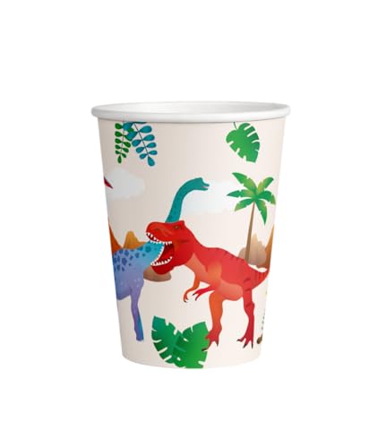 PD-Party: 8 Stück Pappbecher im Dino-Design - Partygeschirr für jeden Geburtstag, Feier oder Party - Einwegbecher für Jungen & Mädchen - Partybecher für Kindergeburtstage - 7,5x7,5x9 cm von PD-Party