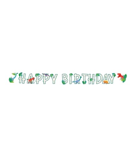 PD-Party: Happy Birthday Girlande - Happy Birthday Banner im Dino Desgin für Jungen & Mädchen - Geburtstagsgirlande für Kinder jeden Alters - Bunte Geburtstagsgirlande - 250x17 cm von PD-Party