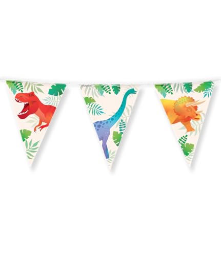 PD-Party: Wimpelkette im Dino-Design - Girlande für den Geburtstag und Parties - Wimpelkette für Outdoor und wetterfest - Einschulung Deko - Schulkind Deko für Jungen & Mädchen - 1000x30 cm von PD-Party