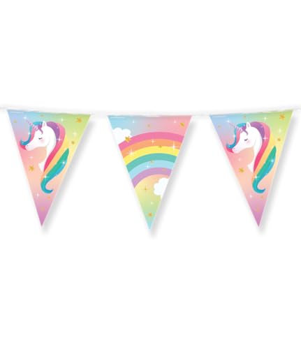 PD-Party: Wimpelkette im Einhorn-Design - Girlande für den Geburtstag und Parties - Wimpelkette für Outdoor und wetterfest - Einschulung Deko - Schulkind Deko für Jungen & Mädchen - 1000x30 cm von PD-Party