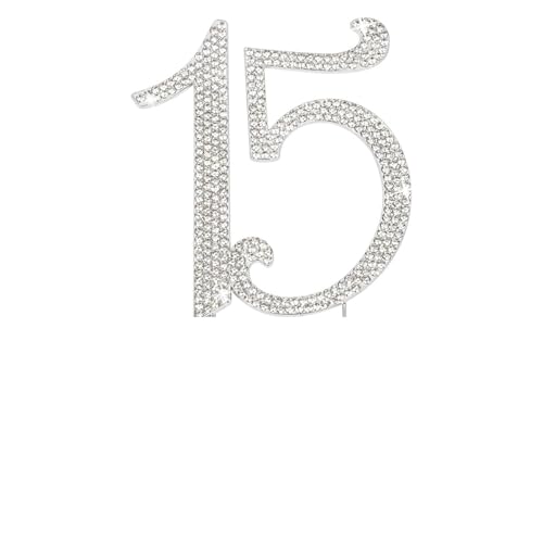 Cake Toppers Tortendeko Tortenaufsatz 18 – silbernes Metall – Party for 18. Geburtstag. Glitzernde Strass-Dekoration ist ein toller Mittelpunkt Geburtstag Hochzeit Party Cake Dekoration(Number 15) von PDANBD