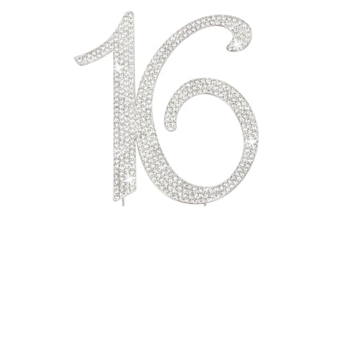 Cake Toppers Tortendeko Tortenaufsatz 18 – silbernes Metall – Party for 18. Geburtstag. Glitzernde Strass-Dekoration ist ein toller Mittelpunkt Geburtstag Hochzeit Party Cake Dekoration(Number 16) von PDANBD