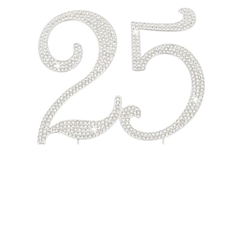 Cake Toppers Tortendeko Tortenaufsatz 18 – silbernes Metall – Party for 18. Geburtstag. Glitzernde Strass-Dekoration ist ein toller Mittelpunkt Geburtstag Hochzeit Party Cake Dekoration(Number 25) von PDANBD