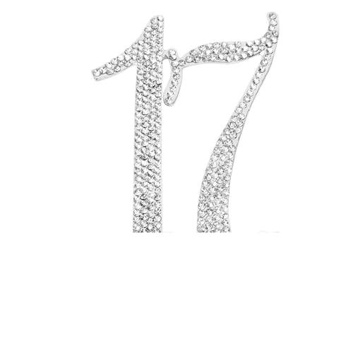 Cake Toppers Tortendeko Tortenaufsatz 18 – silbernes Metall – Party for 18. Geburtstag. Glitzernde Strass-Dekoration ist ein toller Mittelpunkt Geburtstag Hochzeit Party Cake Dekoration(Number17) von PDANBD