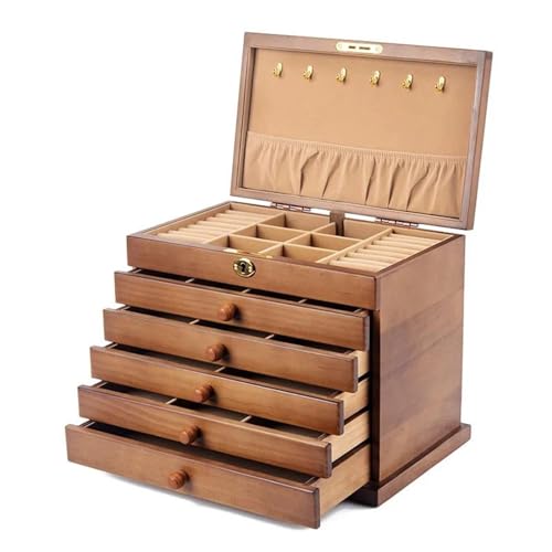 PDURMBUAB Schmuckaufbewahrung Große Schmuckschatulle Mit Schublade Halskette Ohrringe Ringe Schmuckkästchen Holz Zubehör Aufbewahrung Display Armreifen Organizer Schmuckbox Schmuckkästchen Klein(D) von PDURMBUAB