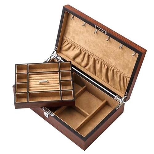 PDURMBUAB Schmuckaufbewahrung Holz Massivholz Schmuckschatulle Uhr Schmuck Aufbewahrungsbox Schmuck Display Sammelbox Schmuckbox Schmuckkästchen Klein(B) von PDURMBUAB