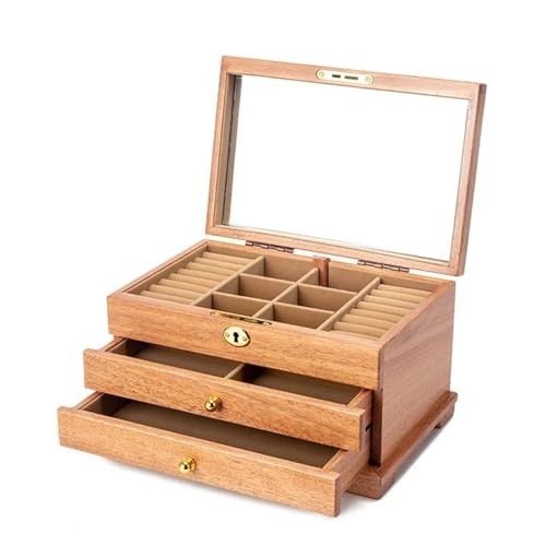 PDURMBUAB Schmuckaufbewahrung Holz Schmuckschatulle Schublade Ring Halskette Ohrringe Schmuckschatullen Kleiner Organizer Armreifen Tablett Schmuckbox Schmuckkästchen Klein(2 A) von PDURMBUAB