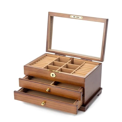 PDURMBUAB Schmuckaufbewahrung Holz Schmuckschatulle Schublade Ring Halskette Ohrringe Schmuckschatullen Kleiner Organizer Armreifen Tablett Schmuckbox Schmuckkästchen Klein(2 B) von PDURMBUAB