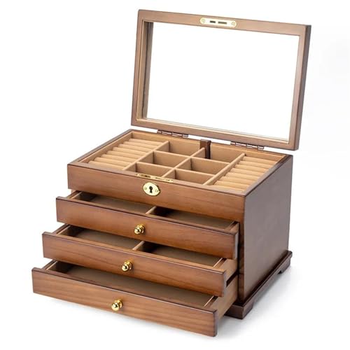 PDURMBUAB Schmuckaufbewahrung Holz Schmuckschatulle Schublade Ring Halskette Ohrringe Schmuckschatullen Kleiner Organizer Armreifen Tablett Schmuckbox Schmuckkästchen Klein(3 A) von PDURMBUAB