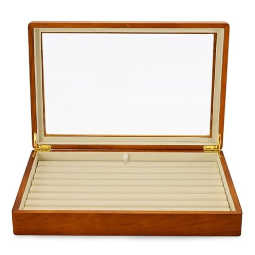 PDURMBUAB Schmuckaufbewahrung Massive Holz Schmuckschatulle Ringe Ohrringe Halsketten Vitrine Mit Deckel Vintage Schmuck Organizer Box Anhänger Halskette Schmuckbox Schmuckkästchen Klein(Beige) von PDURMBUAB