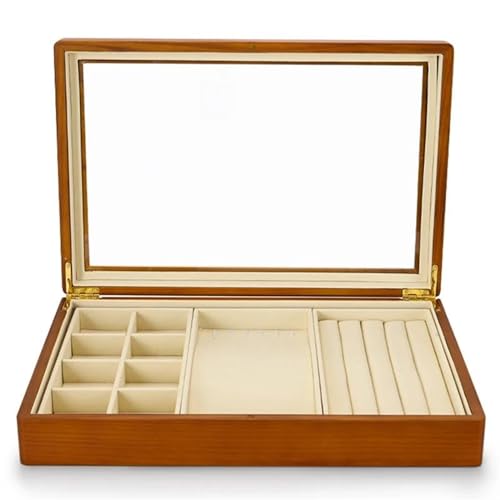 PDURMBUAB Schmuckaufbewahrung Massive Holz Schmuckschatulle Ringe Ohrringe Halsketten Vitrine Mit Deckel Vintage Schmuck Organizer Box Anhänger Halskette Schmuckbox Schmuckkästchen Klein(Beige B) von PDURMBUAB