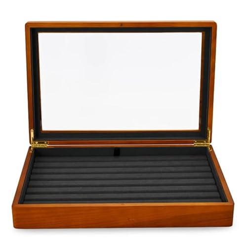 PDURMBUAB Schmuckaufbewahrung Massive Holz Schmuckschatulle Ringe Ohrringe Halsketten Vitrine Mit Deckel Vintage Schmuck Organizer Box Anhänger Halskette Schmuckbox Schmuckkästchen Klein(Dark Gray) von PDURMBUAB