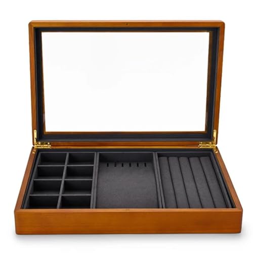 PDURMBUAB Schmuckaufbewahrung Massive Holz Schmuckschatulle Ringe Ohrringe Halsketten Vitrine Mit Deckel Vintage Schmuck Organizer Box Anhänger Halskette Schmuckbox Schmuckkästchen Klein(Dark Gray B) von PDURMBUAB