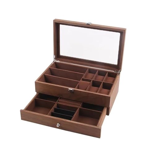 PDURMBUAB Schmuckaufbewahrung Uhrenbox Organizer Holz 12 Fächer Großhandel Walnuss Schmuckschatulle Brillenetui Ohrringe Ring Schmuck Anhänger Aufbewahrungsbox Schmuckbox Schmuckkästchen Klein von PDURMBUAB