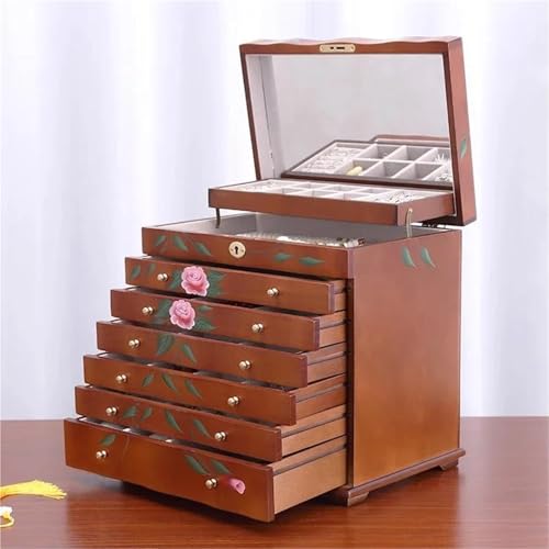 Schmuckaufbewahrung Schmuckschatullen Organizer Case Display Stand Aufbewahrung Ring Halskette Display Stand Big Size Massivholz Schmuckschatulle Schublade （33*23*31cm） Schmuckbox Schmuckkästchen Klei von PDURMBUAB