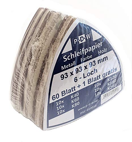 60 Bl. 93er Delta Schleifpapier mix │Kletthaftung │6 versch. Körnungen K40/60/80/120/180/240 je 10 Bl. │ 6-Loch Schleifscheiben │ P-D-W von P-D-W