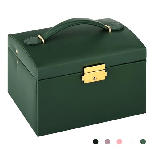 Schmuckschatulle für Mädchen und Frauen, Schmuck-Organizer-Box, 3-lagig, mit PU-Leder, Reise-Schmucketui mit Spiegel, Schmuckaufbewahrung für Ohrringe, Ringe, Armbänder, Halsketten, Geschenkidee für von PEAERLRA