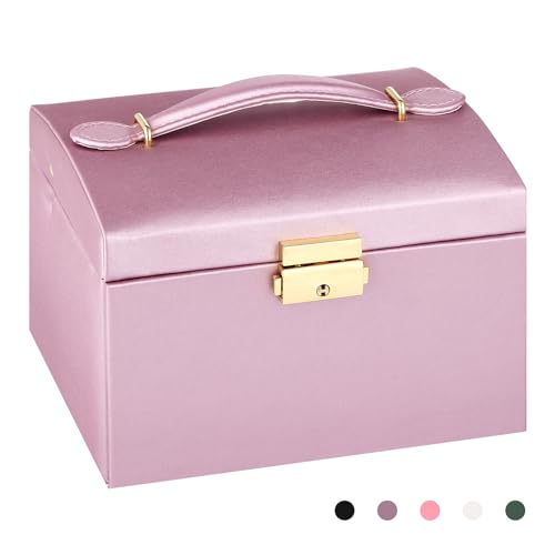 Schmuckschatulle für Mädchen und Frauen, Schmuck-Organizer-Box, 3-lagig, mit PU-Leder, Reise-Schmucketui mit Spiegel, Schmuckaufbewahrung für Ohrringe, Ringe, Armbänder, Halsketten, Geschenkidee für von PEAERLRA