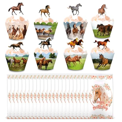 78pcs Tortendekoration Thema Pferd, Pferd Tortendekoration Set, Kuchendekoration Pferde, Fahneneinleger und Geschenktüten für Geburtstagsfeiern von Jungen und Mädchen von PEAJPBS