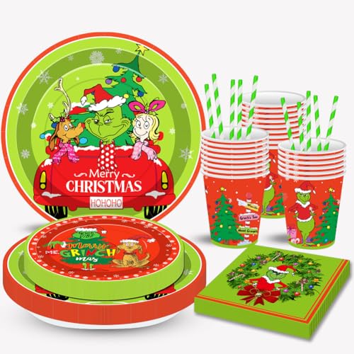 80 Stück Weihnachten Partygeschirr Set Weihnachten Partygeschirr Weihnachtsdeko Party Geschirr Weihnachts Geschirr Deko Xmas Pappbecher Pappteller Servietten Weihnachtsfest Tischdeko 20 Gäste von PEAJPBS