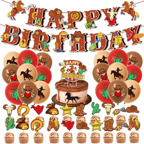 Western Cowboy Geburtstag Party Dekorationen Set Pferd Thema Geburtstag Party Zubehör mit Happy Birthday Banner Toppers Pferd Ballonsfür Kinder Jungen Erwachsene Geburtstag von PEAJPBS