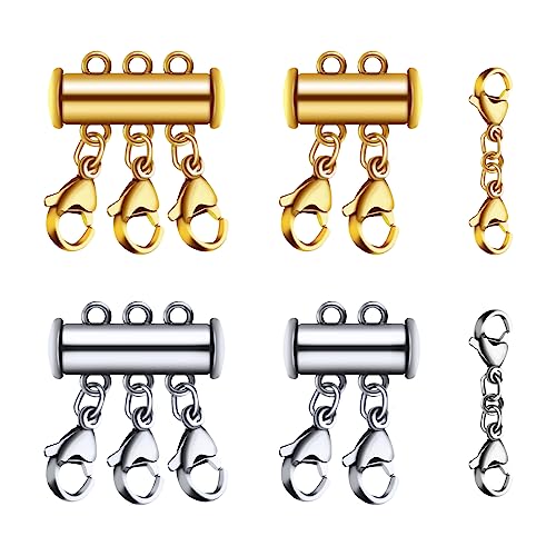 6PCS Doppelt Karabinerverschluss und Halsketten Verschluss Layering Kit, Silber, Gold Armband Verlängerung Lobster, Multi Strang Magnetverschluss für DIY Schmuck Armbänder Handwerk von PEAKTOP