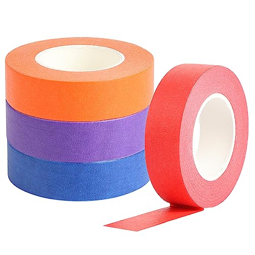 PEAKTOP 4 Rollen Farbe Klebeband Dekoratives, 19mmx20m Colored Masking Tape Rainbow Klebeband, Bunt Washi Tape Breit für Kunsthandwerk, Beschriftung, Kunst - Orange Blau Lila Rot von PEAKTOP