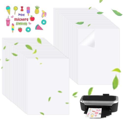 PEALOVCOM 50 Stück Tintenstrahldrucker-Aufkleberpapier A4 Inkjet Aufkleberpapier Transparent Vinylfolie Aufkleberpapier zum Bedrucken A4 Bedruckbares Vinyl für Tintenstrahldrucker Sticker von PEALOVCOM